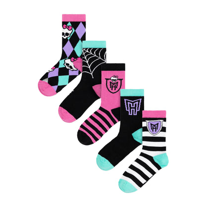 Multicoloured - Front - Monster High Girls Skulls Calf-Length Socks (Pack of 5)