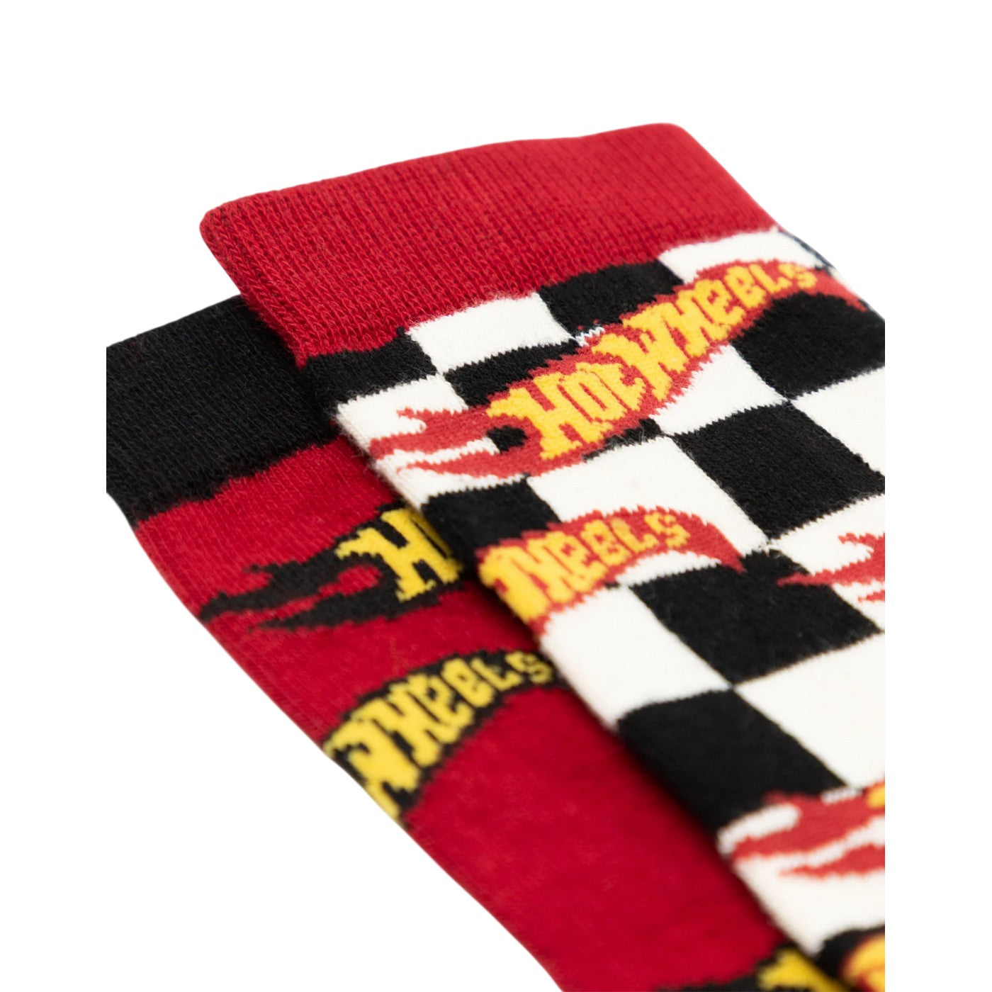 Multicoloured Check - Side - Hot Wheels Mens Checkerboard Flame Calf-Length Socks (Pack of 5)