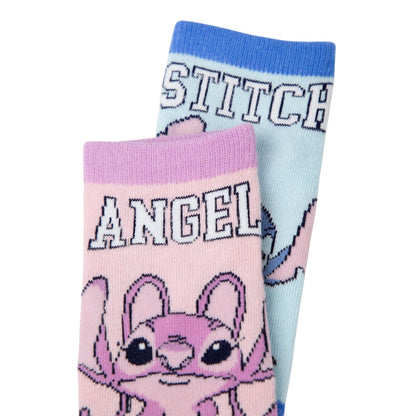 Pink-Blue-White - Back - Lilo & Stitch Girls Stitch & Angel Calf-Length Socks (Pack of 5)