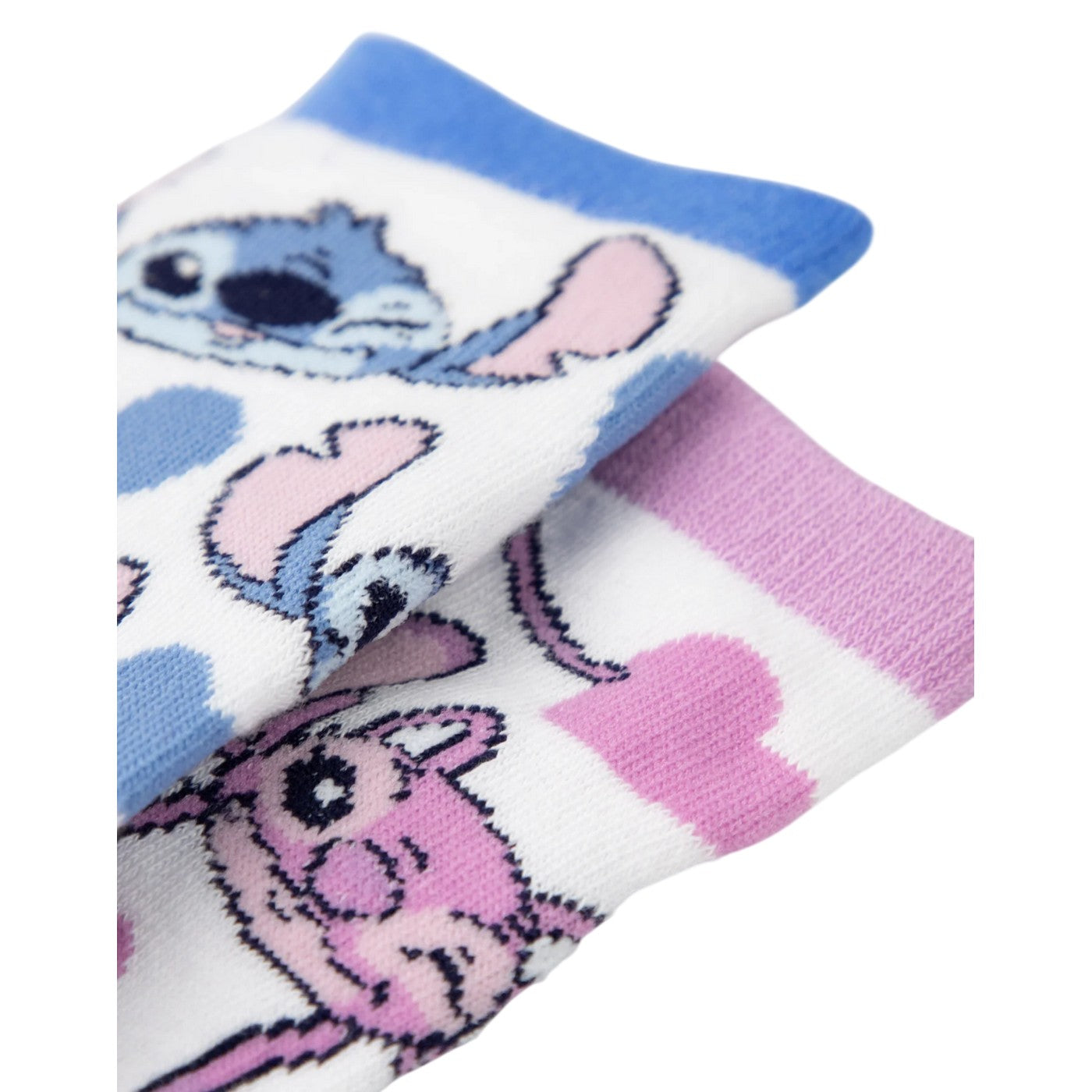 Pink-Blue-White - Side - Lilo & Stitch Girls Stitch & Angel Calf-Length Socks (Pack of 5)