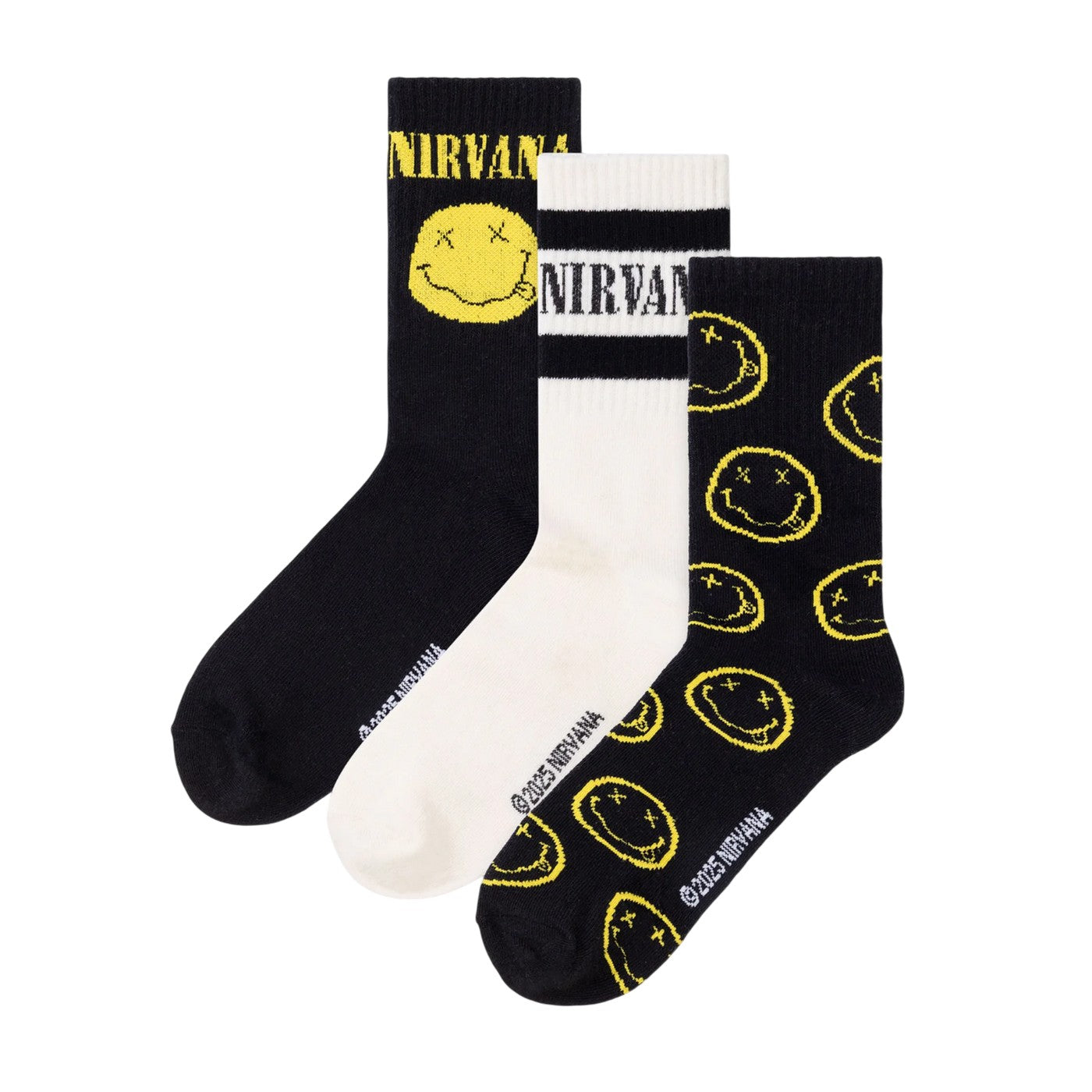 Multicoloured - Front - Nirvana Mens Logo Calf-Length Socks (Pack of 3)