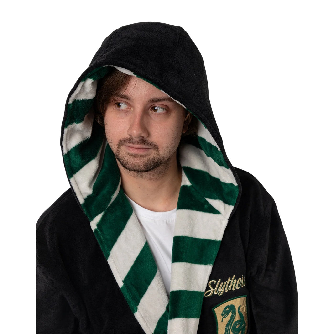 Black - Side - Harry Potter Unisex Adult Slytherin Hooded Robe