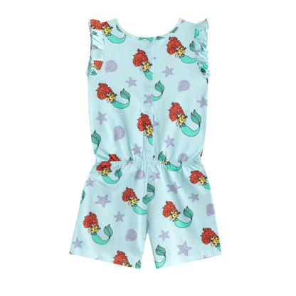 Blue - Back - The Little Mermaid Girls Ariel & Flounder All-Over Print Sleeveless Playsuit