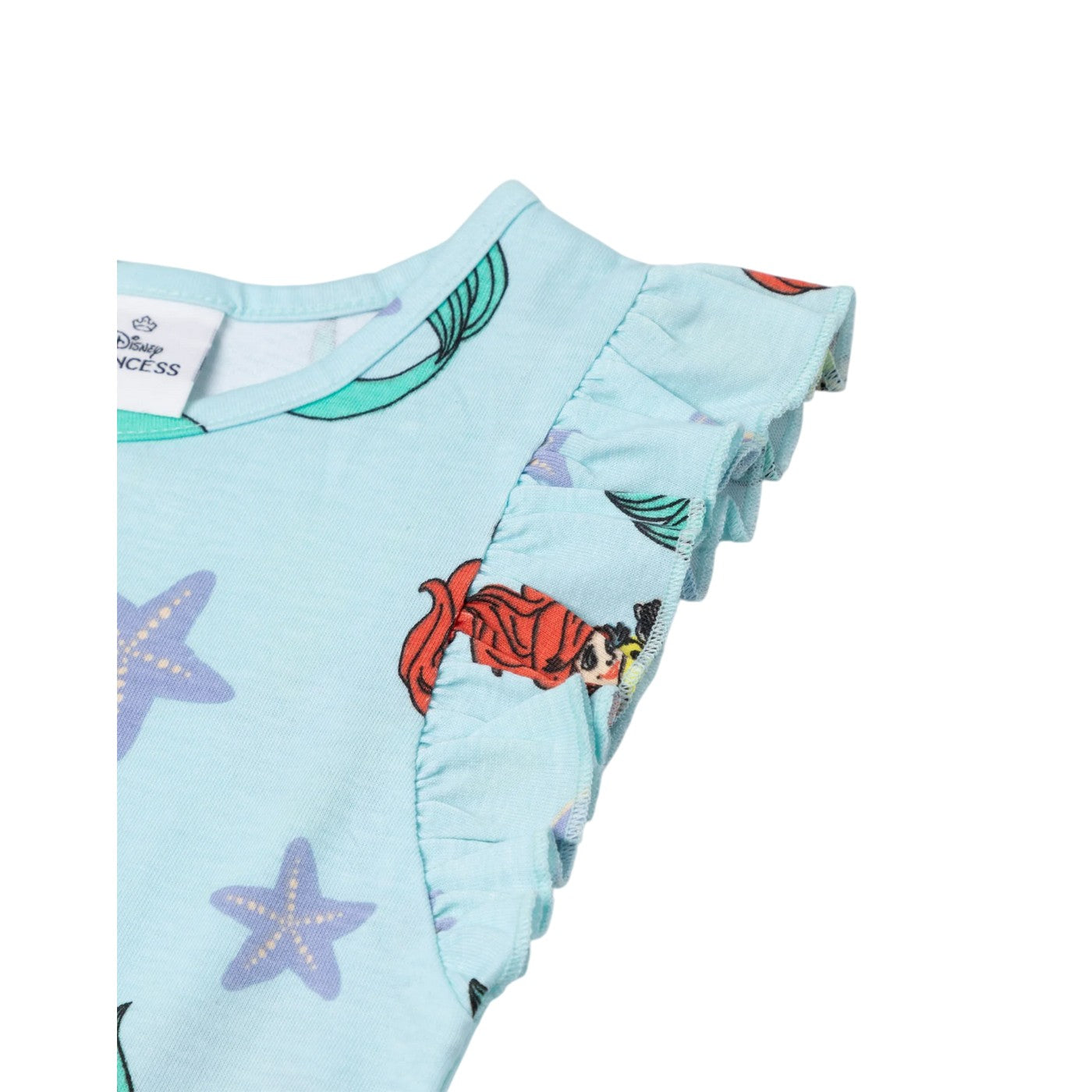 Blue - Side - The Little Mermaid Girls Ariel & Flounder All-Over Print Sleeveless Playsuit