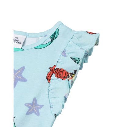 Blue - Side - The Little Mermaid Girls Ariel & Flounder All-Over Print Sleeveless Playsuit