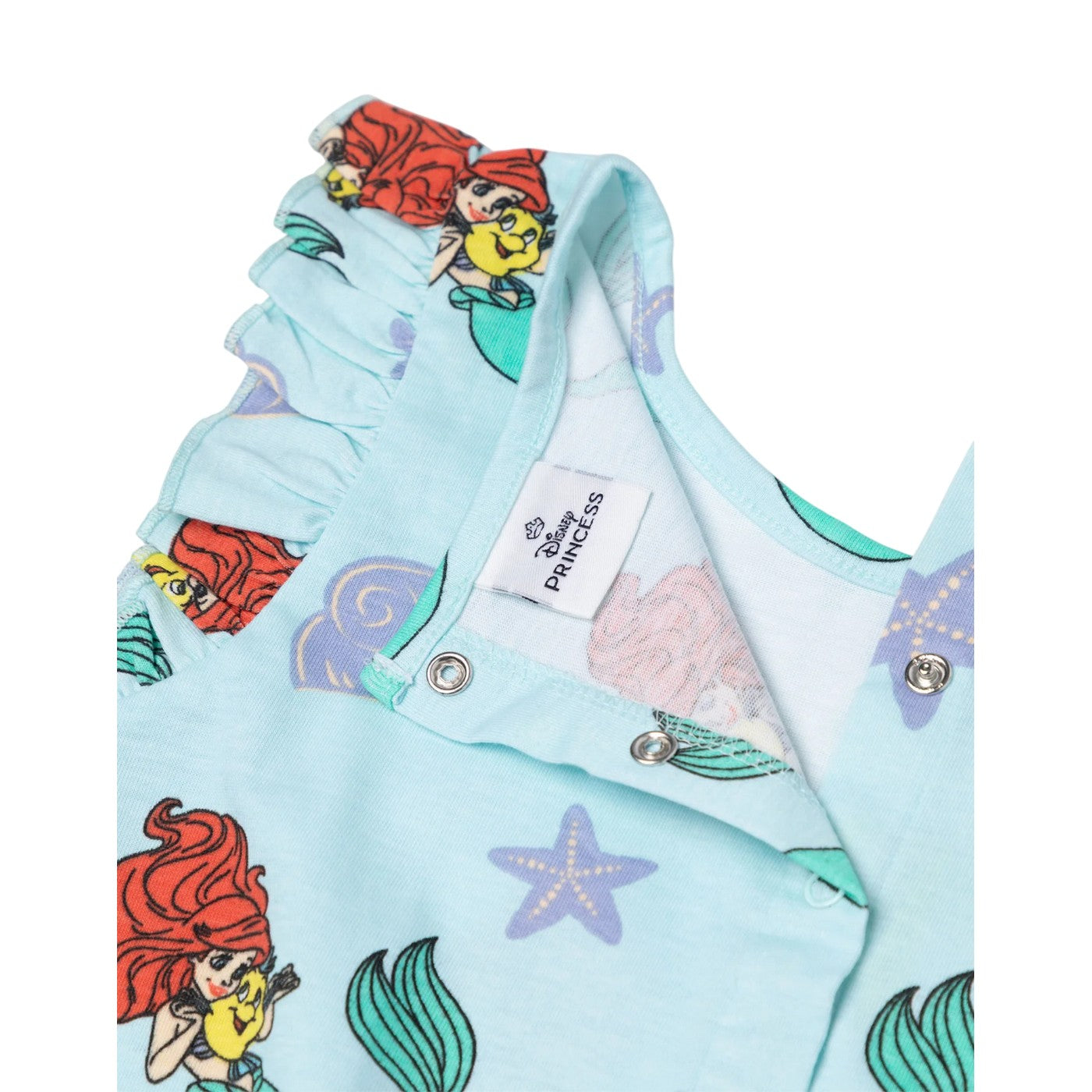 Blue - Close up - The Little Mermaid Girls Ariel & Flounder All-Over Print Sleeveless Playsuit