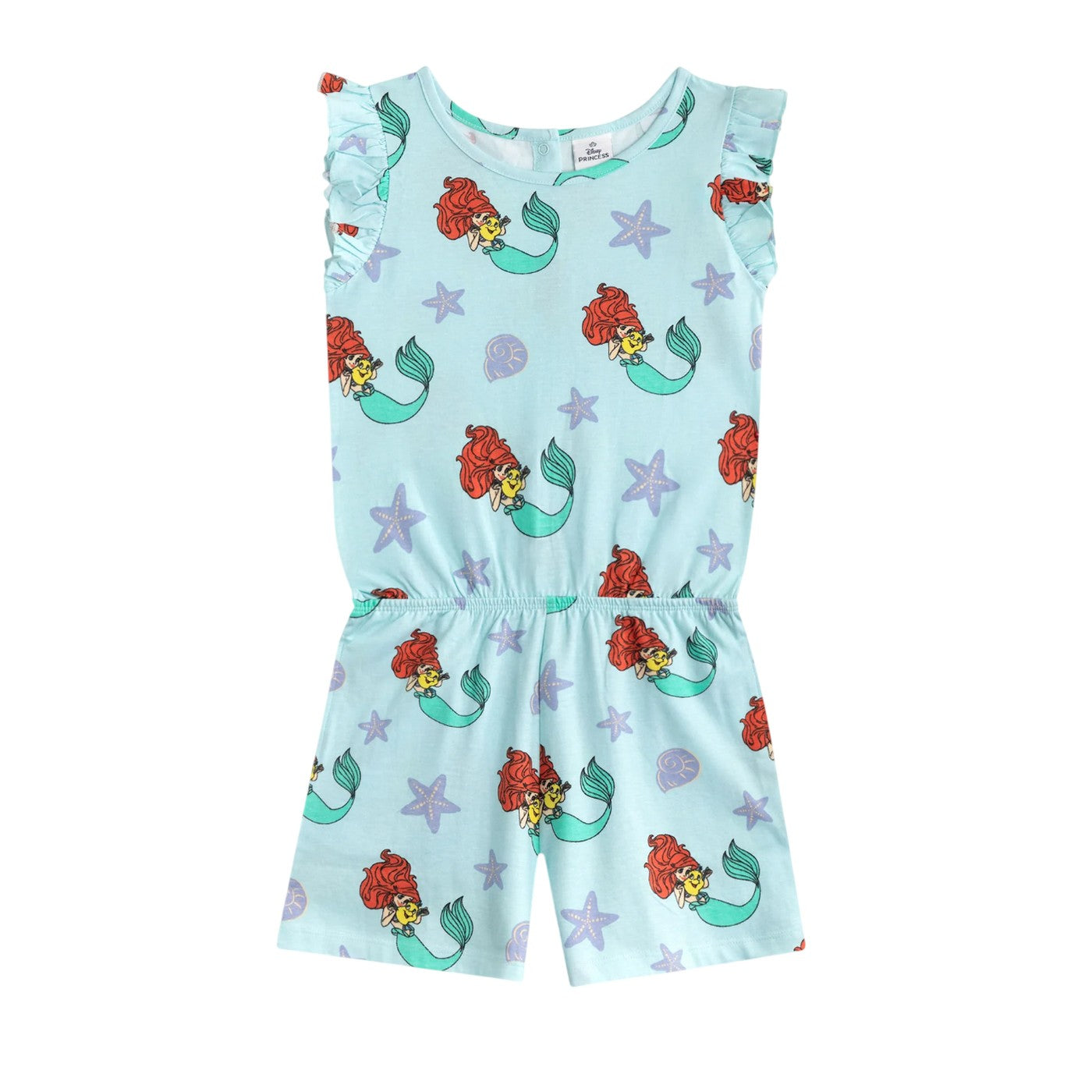 Blue - Front - The Little Mermaid Girls Ariel & Flounder All-Over Print Sleeveless Playsuit