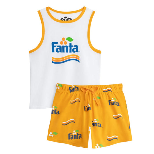 Orange-White - Front - Fanta Womens-Ladies Short-Sleeved Short Pyjama Set
