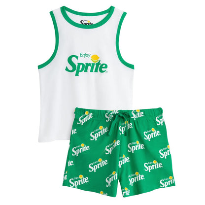 Green-White - Front - Sprite Womens-Ladies Enjoy Short-Sleeved Short Pyjama Set