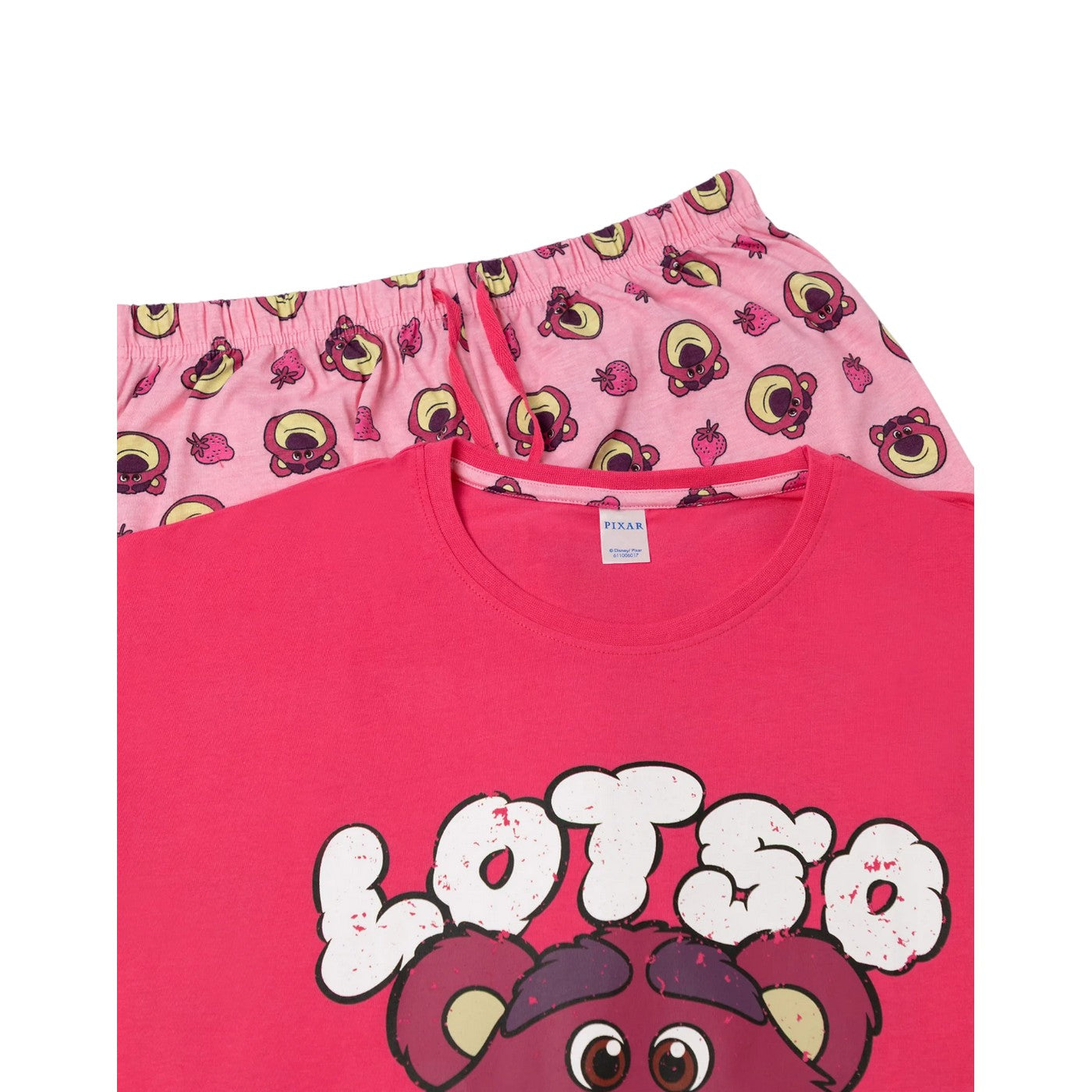 Pink-Red - Side - Toy Story Womens-Ladies Lotso Face Short-Sleeved Long Pyjama Set