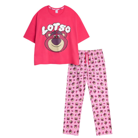 Pink-Red - Front - Toy Story Womens-Ladies Lotso Face Short-Sleeved Long Pyjama Set
