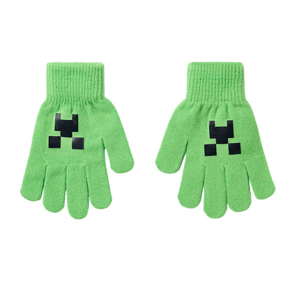 Green - Side - Minecraft Boys Creeper Hat Gloves And Scarf Set (Pack of 3)