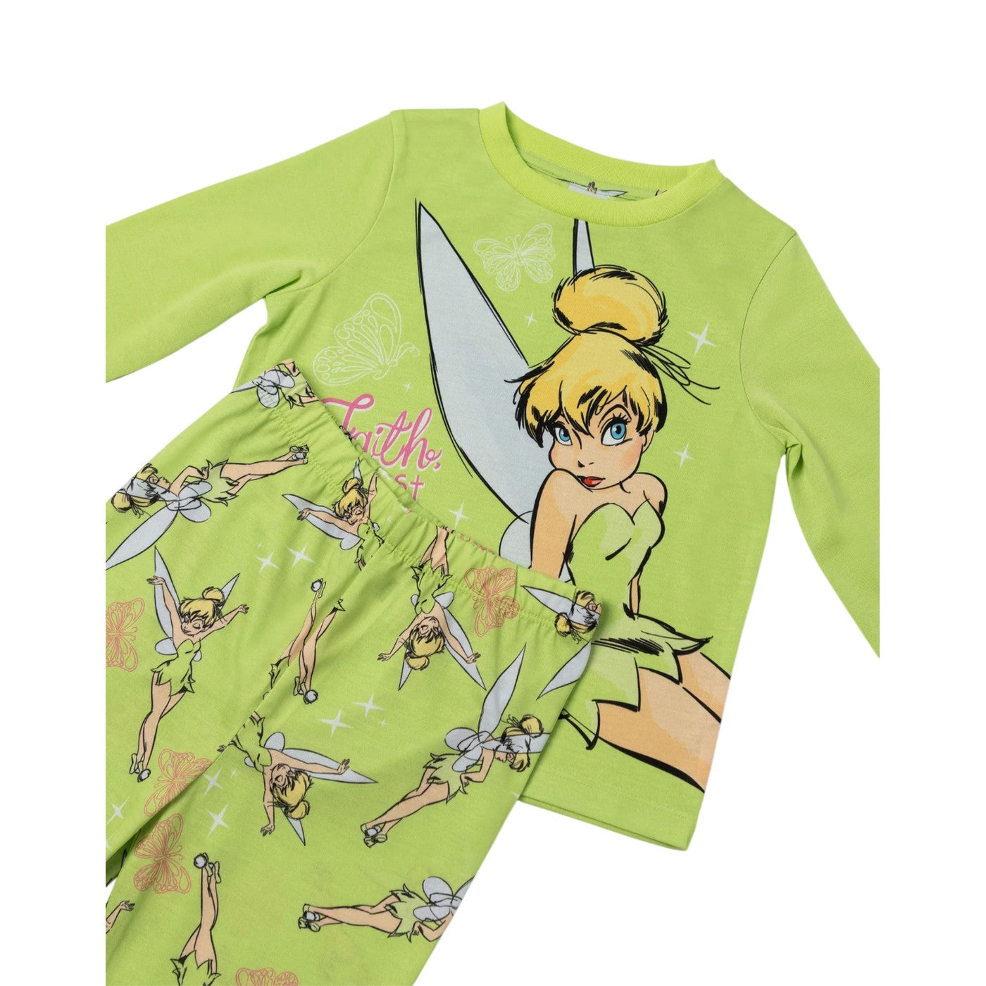 Green - Pack Shot - Tinkerbell Girls Butterflies Long Pyjama Set