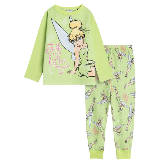 Green - Front - Tinkerbell Girls Butterflies Long Pyjama Set