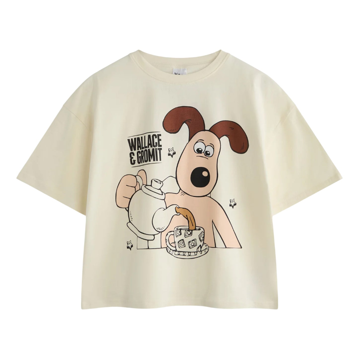 Off White - Side - Wallace and Gromit Womens-Ladies Tea Time Short-Sleeved Long Pyjama Set Set