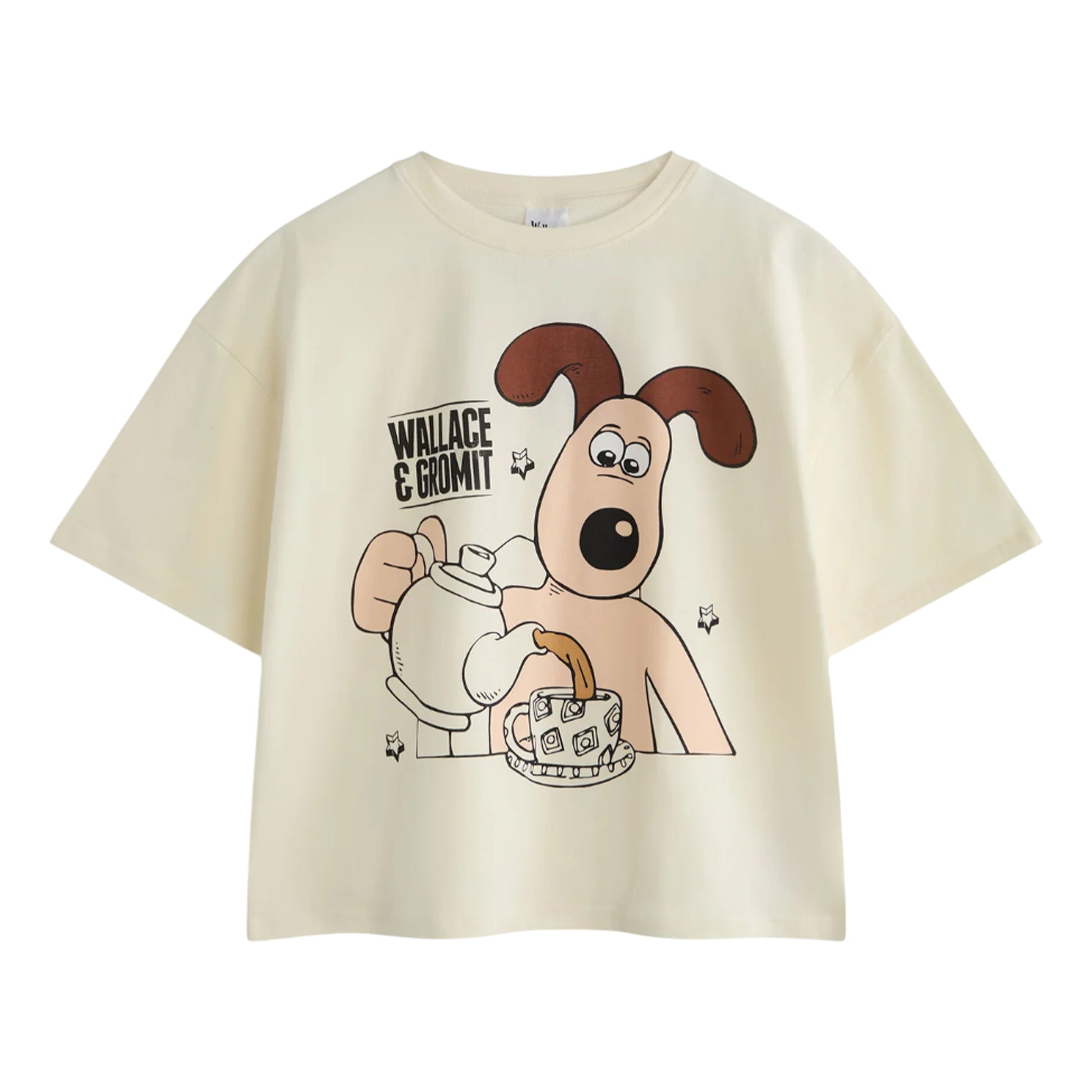 Off White - Side - Wallace and Gromit Womens-Ladies Tea Time Short-Sleeved Long Pyjama Set Set