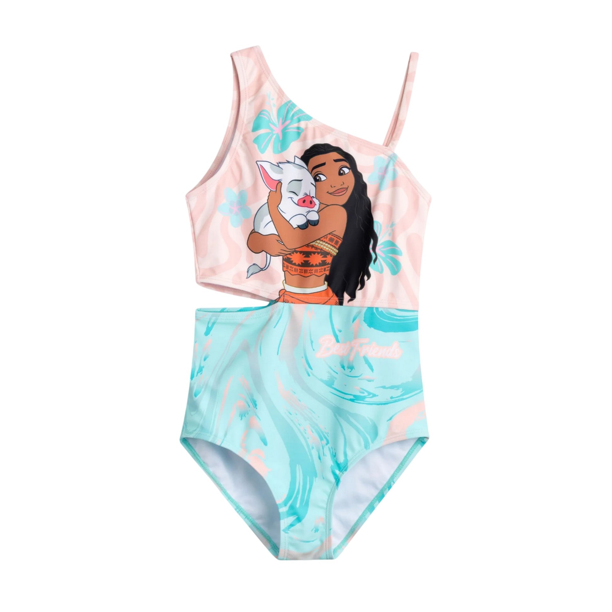 Multicoloured - Front - Moana Girls Best Friends One Piece Swimsuit