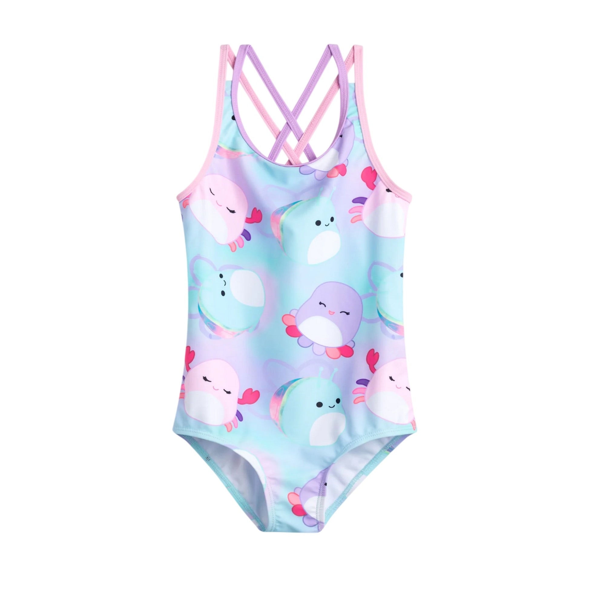 Multicoloured - Front - Squishmallows Girls Characters All-Over Print One Piece Swimsuit