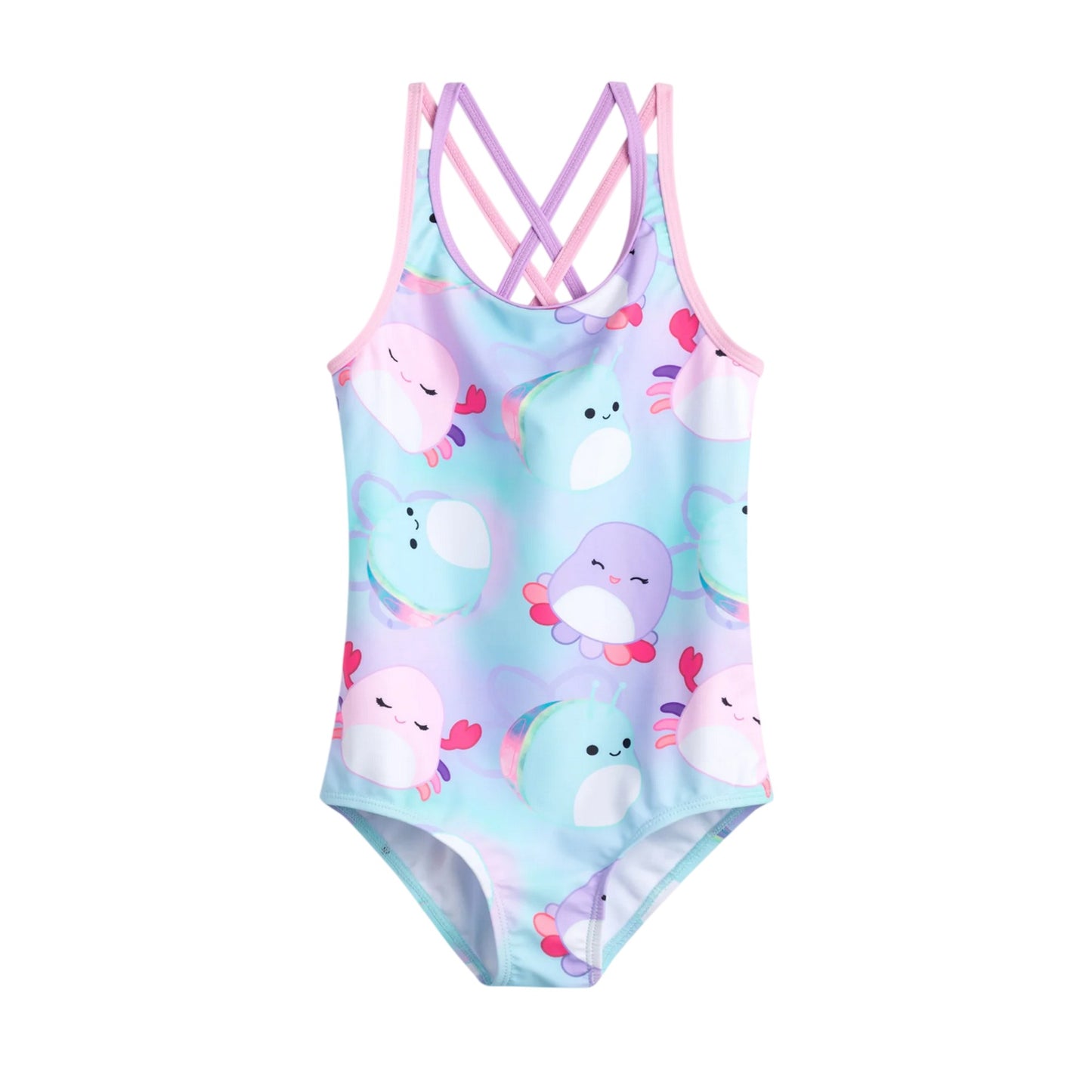 Multicoloured - Front - Squishmallows Girls Characters All-Over Print One Piece Swimsuit