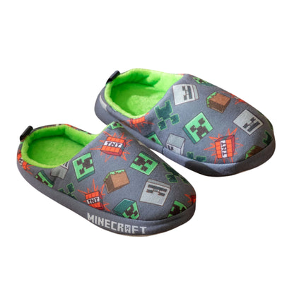Grey - Front - Minecraft Boys Characters Slippers