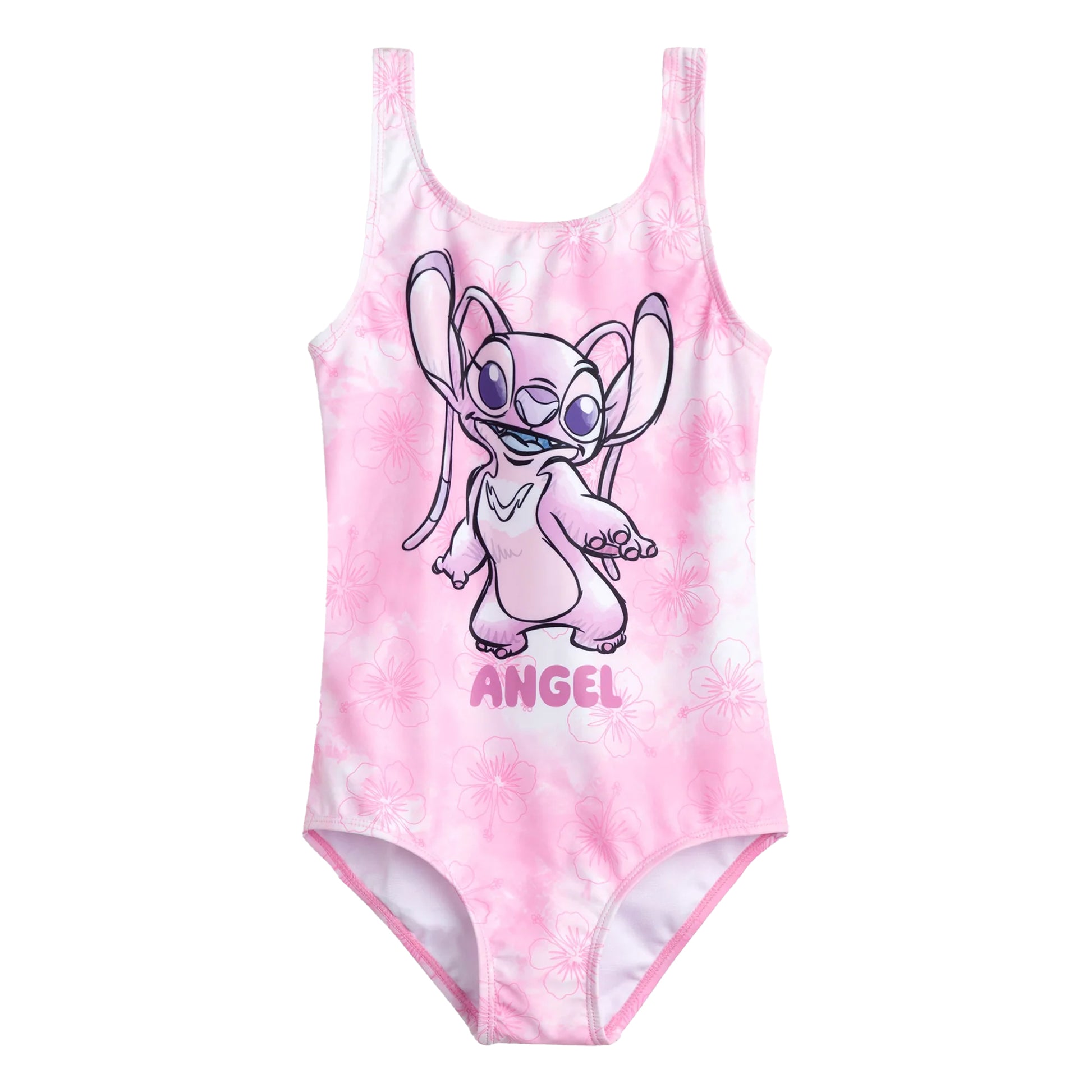 Pink - Front - Lilo & Stitch Girls Angel One Piece Swimsuit