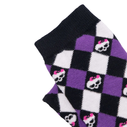 Purple - Side - Monster High Womens-Ladies Argyle Skulls Knee High Socks