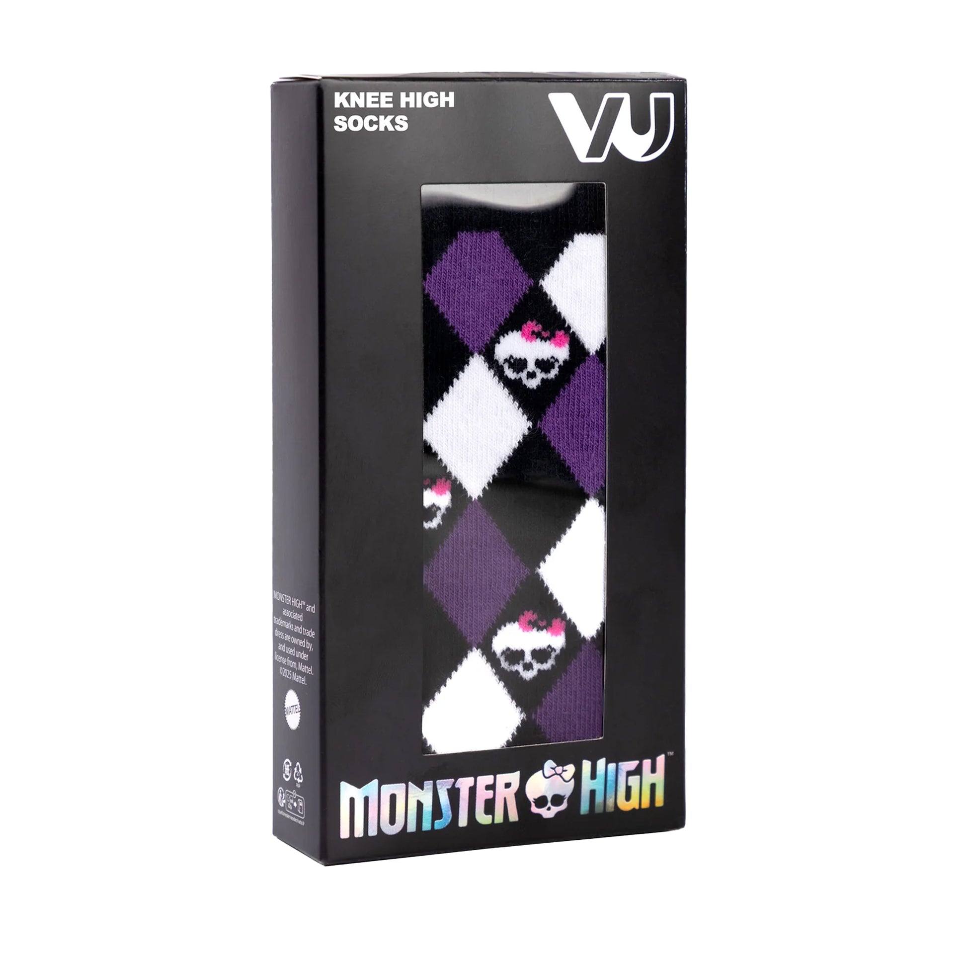 Purple - Pack Shot - Monster High Womens-Ladies Argyle Skulls Knee High Socks