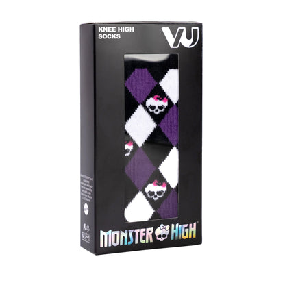 Purple - Pack Shot - Monster High Womens-Ladies Argyle Skulls Knee High Socks
