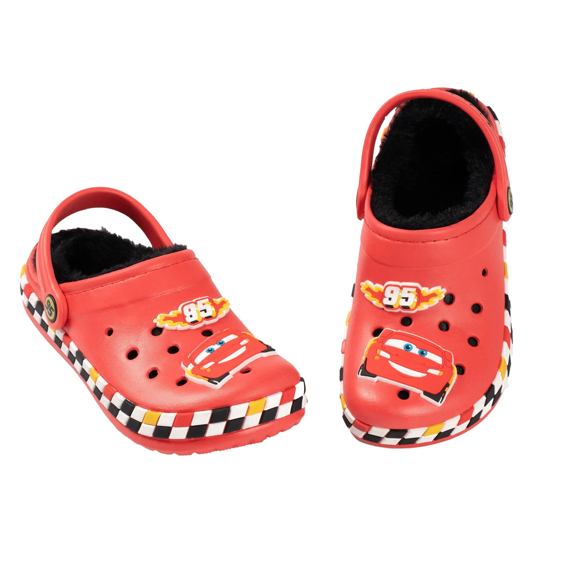 Red - Back - Cars Boys Lightning McQueen Fur Lined Clogs
