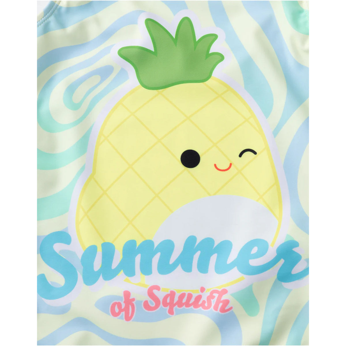 Yellow-Blue-White - Side - Squishmallows Girls Summer Of Squish One Piece Swimsuit