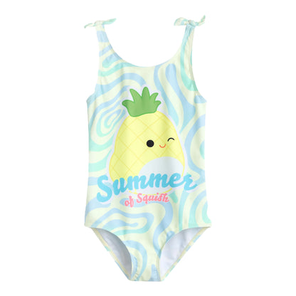 Yellow-Blue-White - Front - Squishmallows Girls Summer Of Squish One Piece Swimsuit