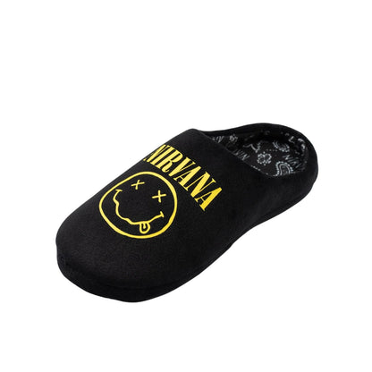 Black - Side - Nirvana Childrens-Kids Logo Mule Slippers