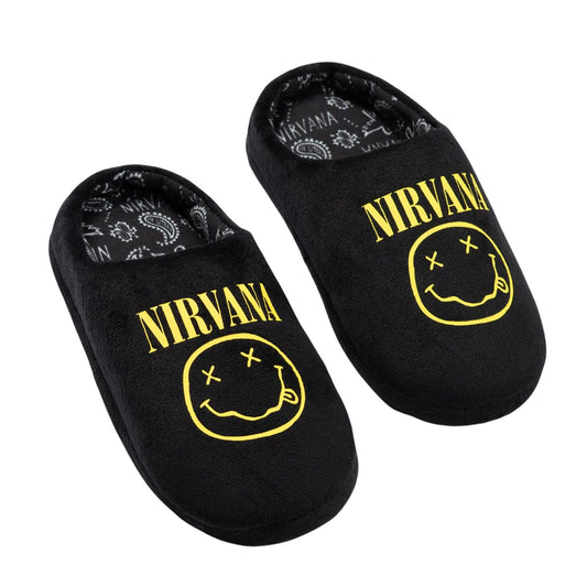 Black - Front - Nirvana Childrens-Kids Logo Mule Slippers