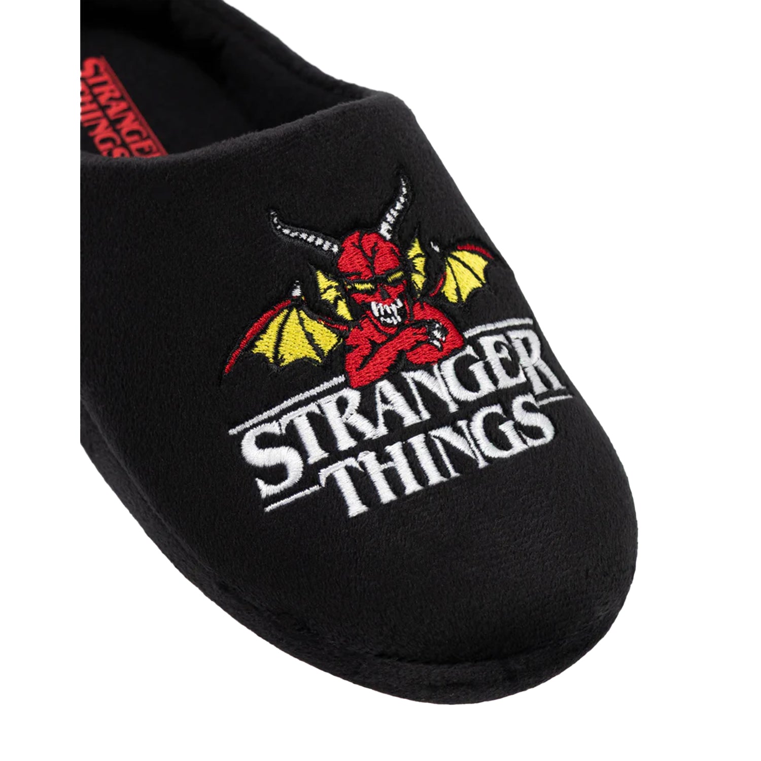 Black - Side - Stranger Things Childrens-Kids Logo Mule Slippers