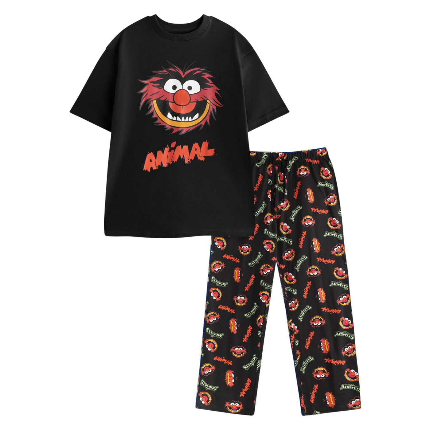 Black - Front - The Muppets Mens Animal Short-Sleeved Long Pyjama Set