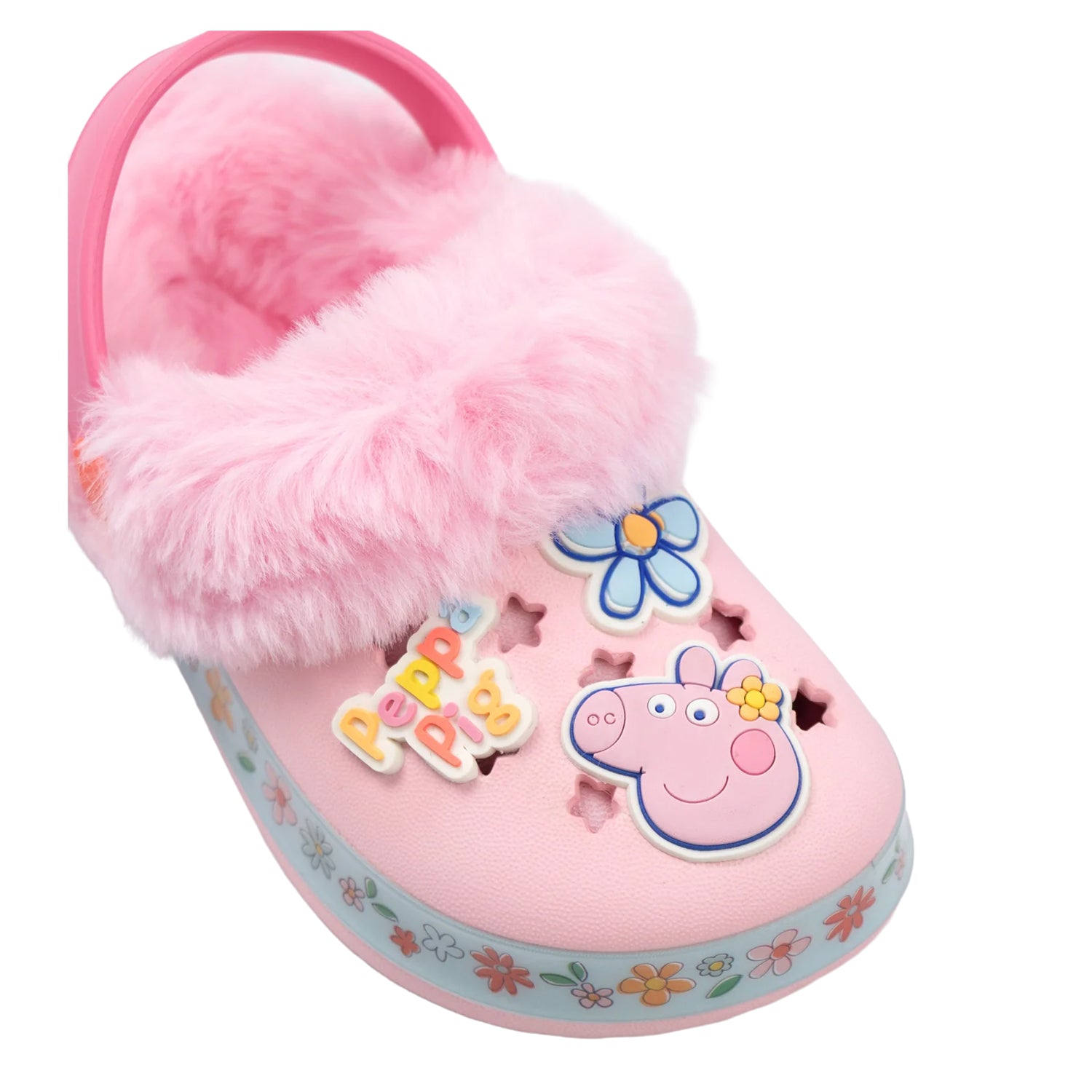Pink - Back - Peppa Pig Girls Flowers Fur Lined Clogs