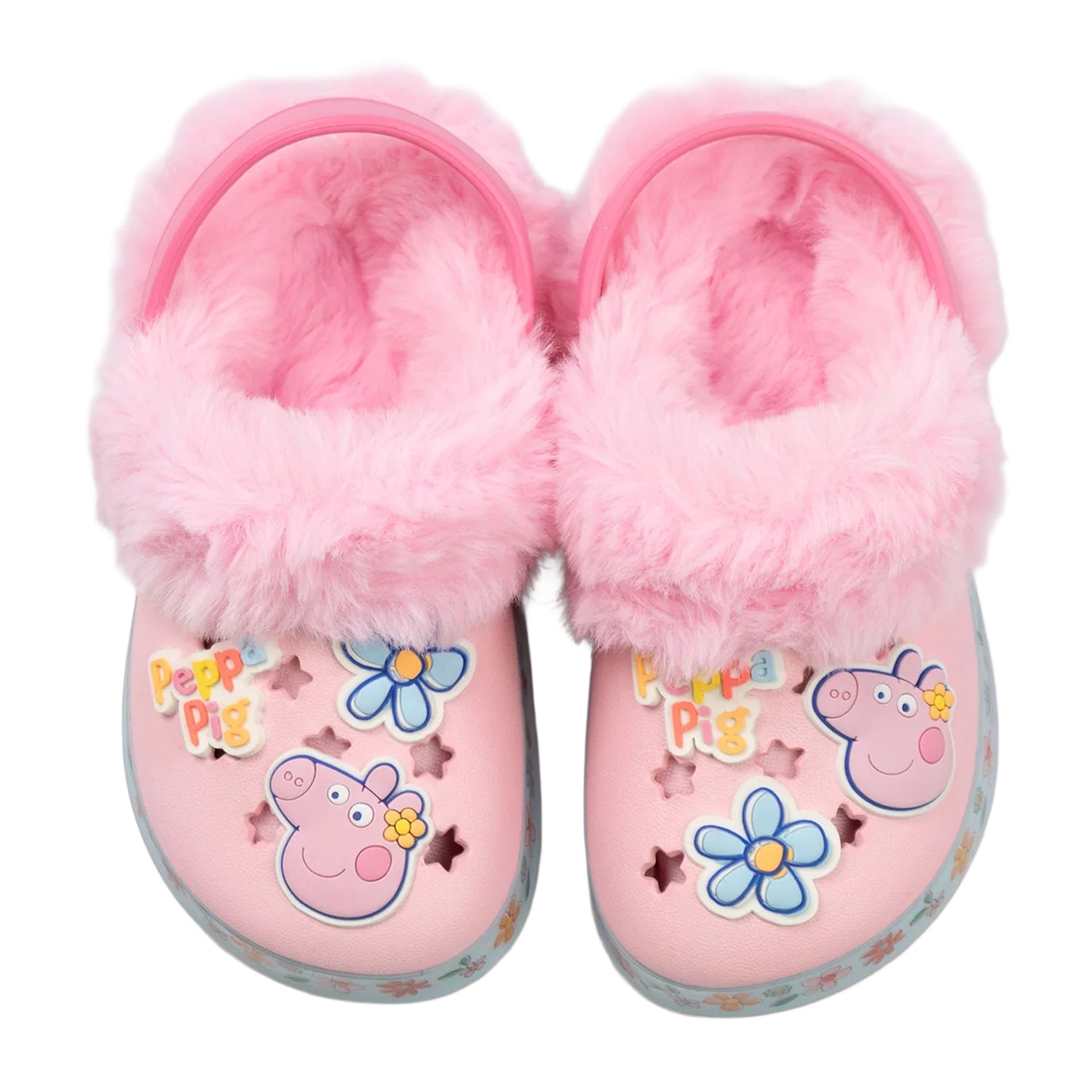 Pink - Pack Shot - Peppa Pig Girls Flowers Fur Lined Clogs