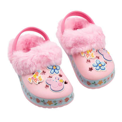 Pink - Front - Peppa Pig Girls Flowers Fur Lined Clogs