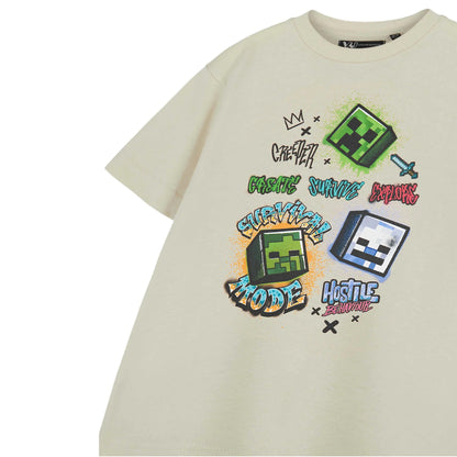 Beige - Side - Minecraft Boys Survival Mode Short-Sleeved T-Shirt