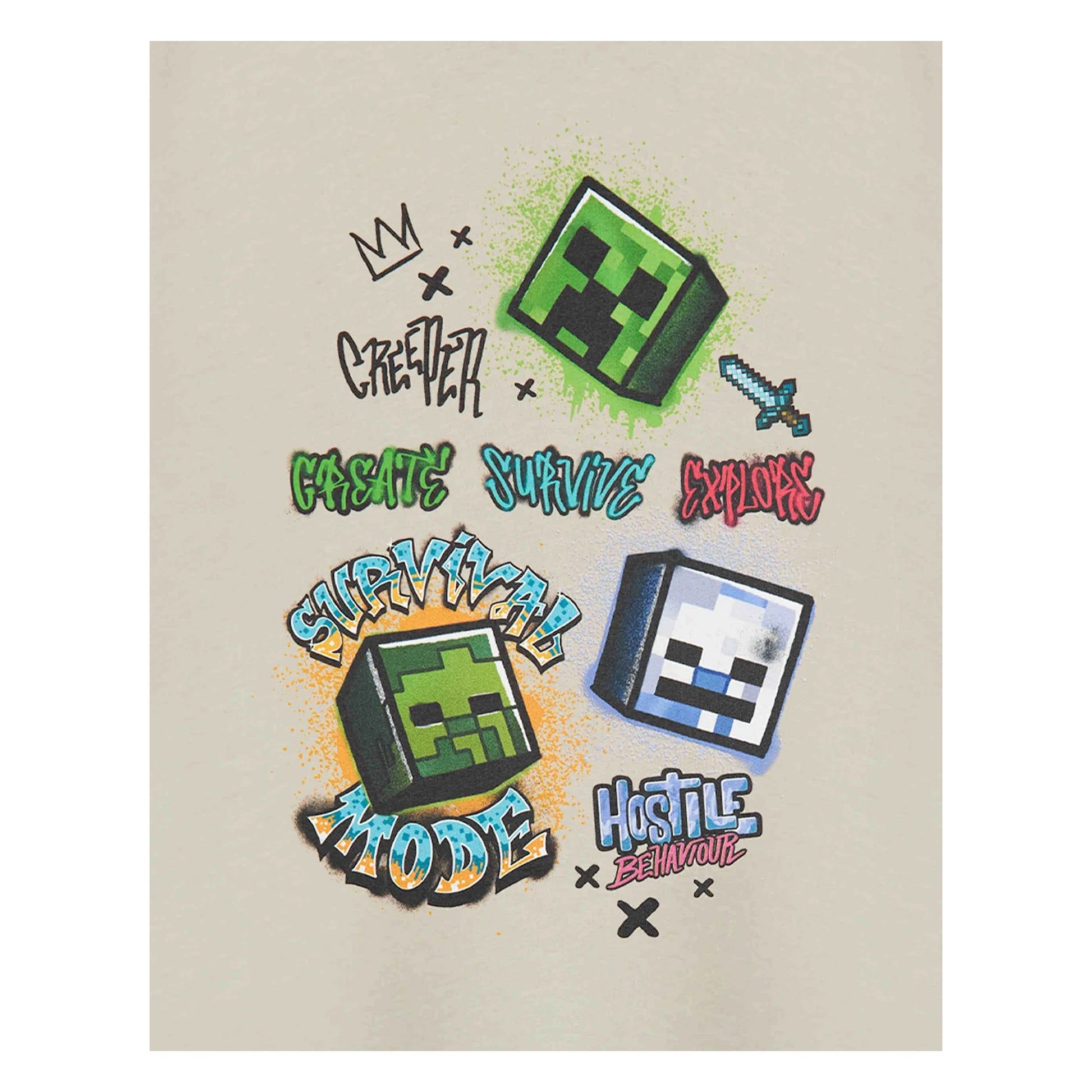 Beige - Lifestyle - Minecraft Boys Survival Mode Short-Sleeved T-Shirt