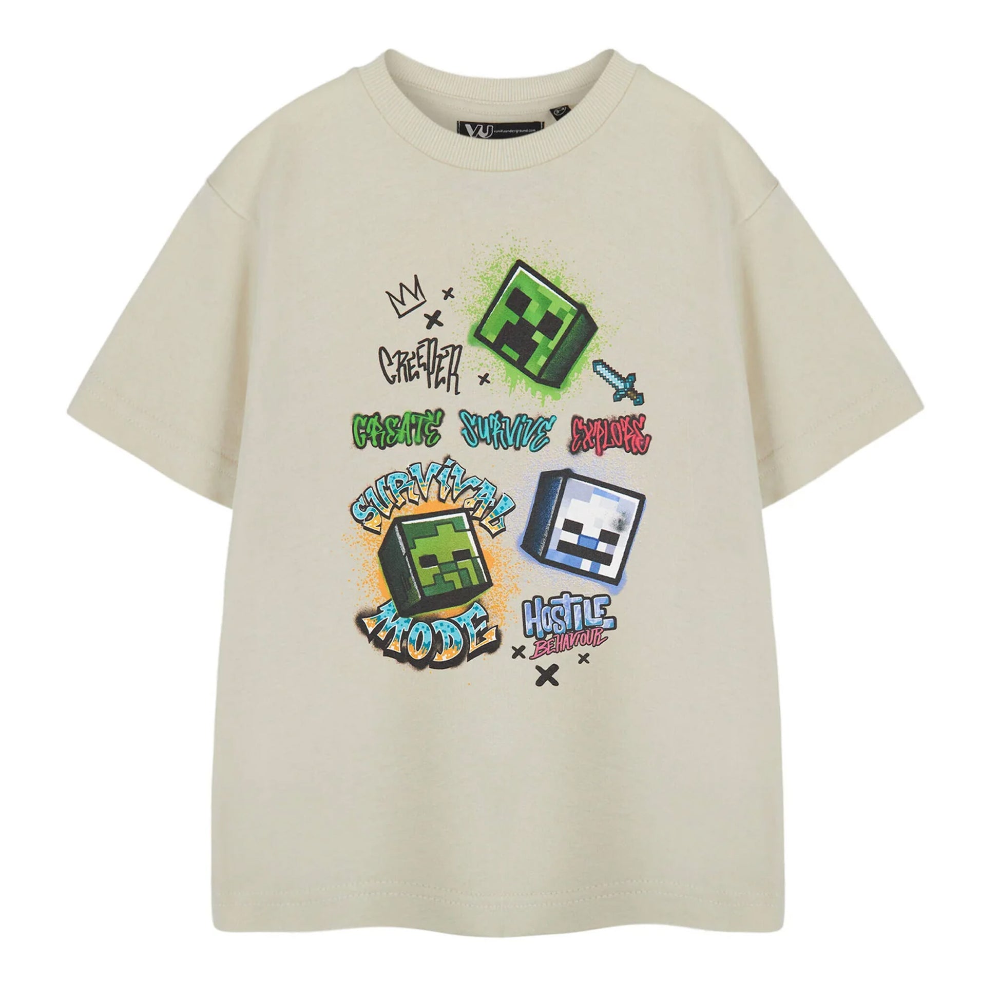Beige - Front - Minecraft Boys Survival Mode Short-Sleeved T-Shirt
