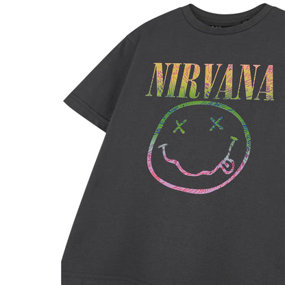 Grey - Side - Nirvana Childrens-Kids Rainbow Logo Short-Sleeved T-Shirt