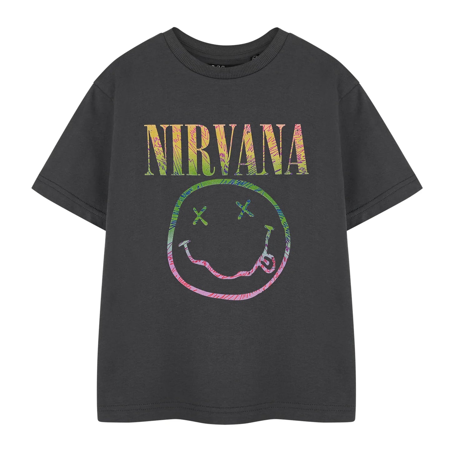 Grey - Front - Nirvana Childrens-Kids Rainbow Logo Short-Sleeved T-Shirt