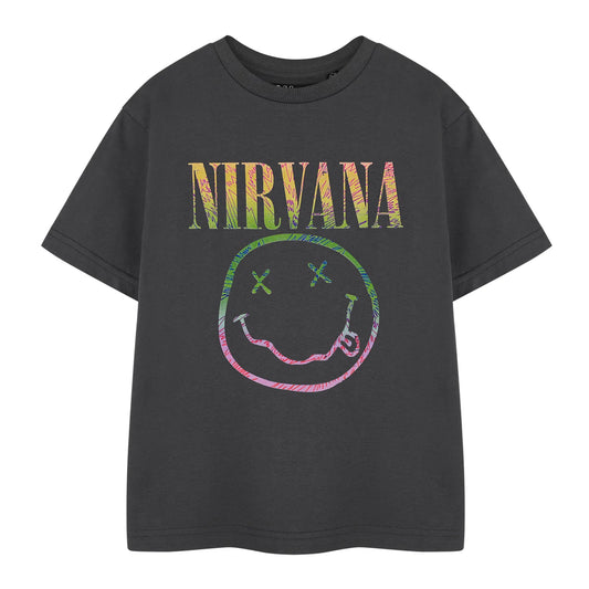 Grey - Front - Nirvana Childrens-Kids Rainbow Logo Short-Sleeved T-Shirt