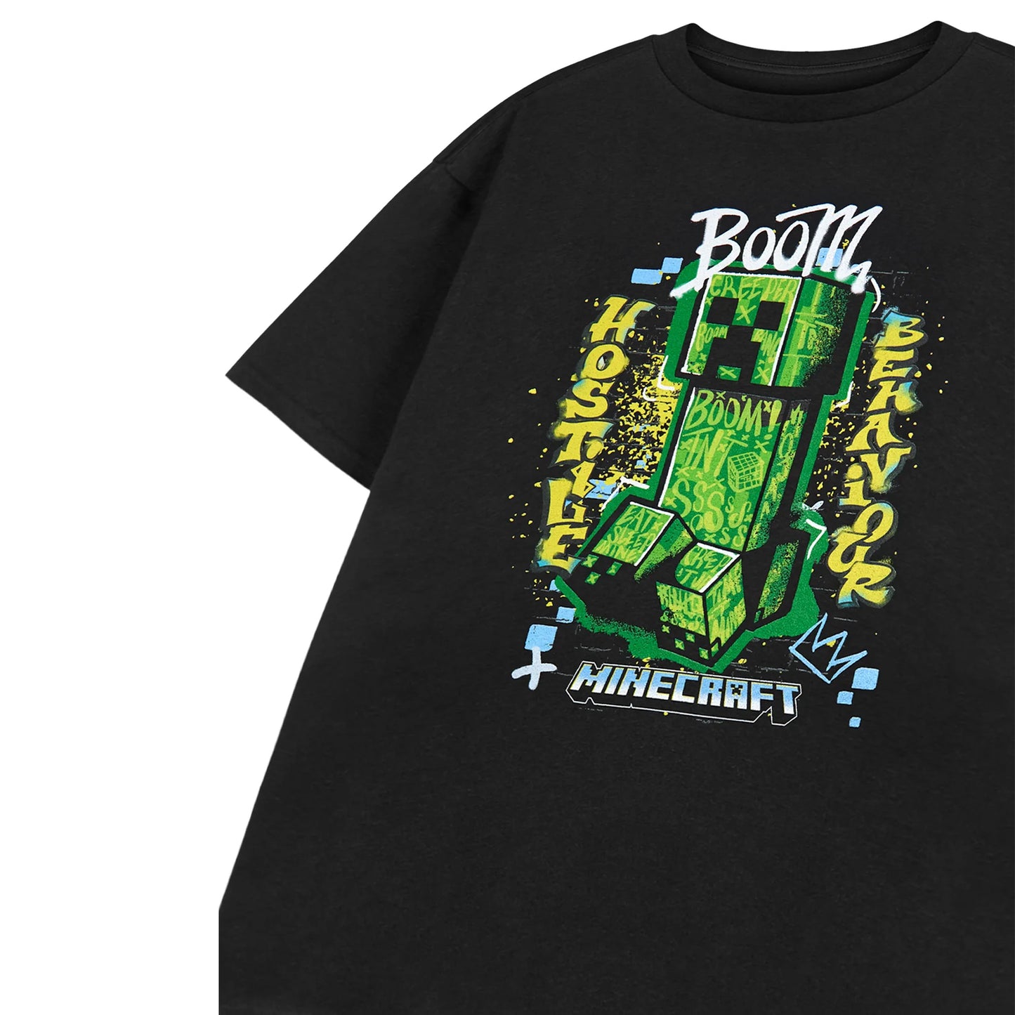 Black - Side - Minecraft Boys Hostile Behaviour Short-Sleeved T-Shirt