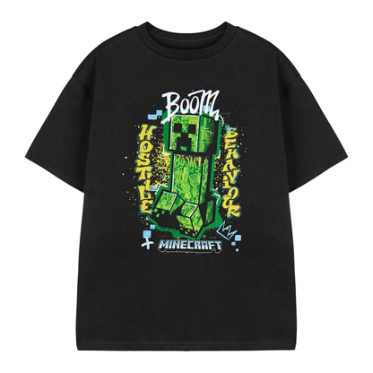 Black - Front - Minecraft Boys Hostile Behaviour Short-Sleeved T-Shirt