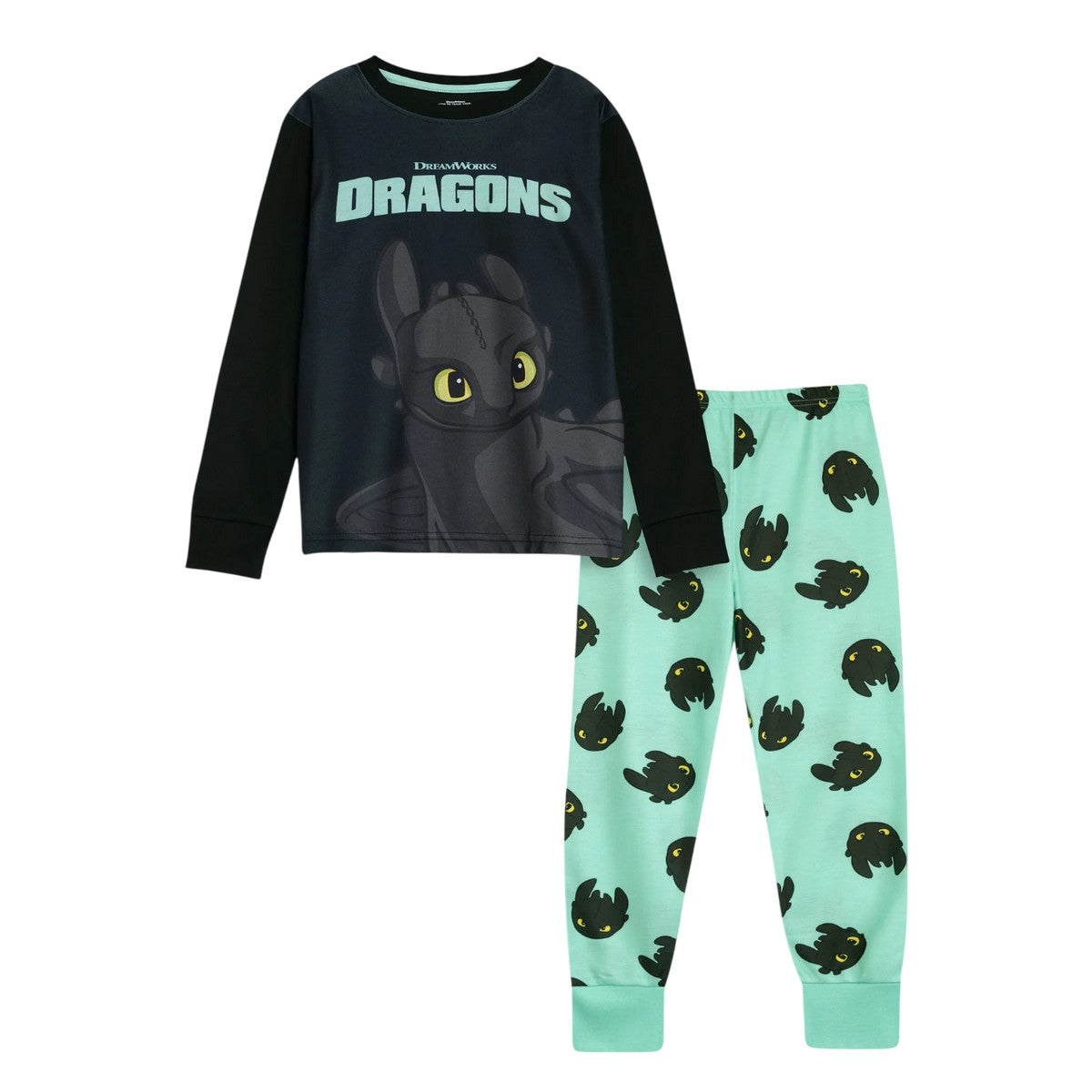 Black-Blue - Front - How To Train Your Dragon Childrens-Kids Toothless Long-Sleeved Long Pyjama Set