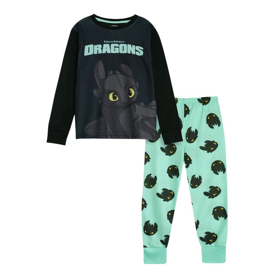 Black-Blue - Front - How To Train Your Dragon Childrens-Kids Toothless Long-Sleeved Long Pyjama Set