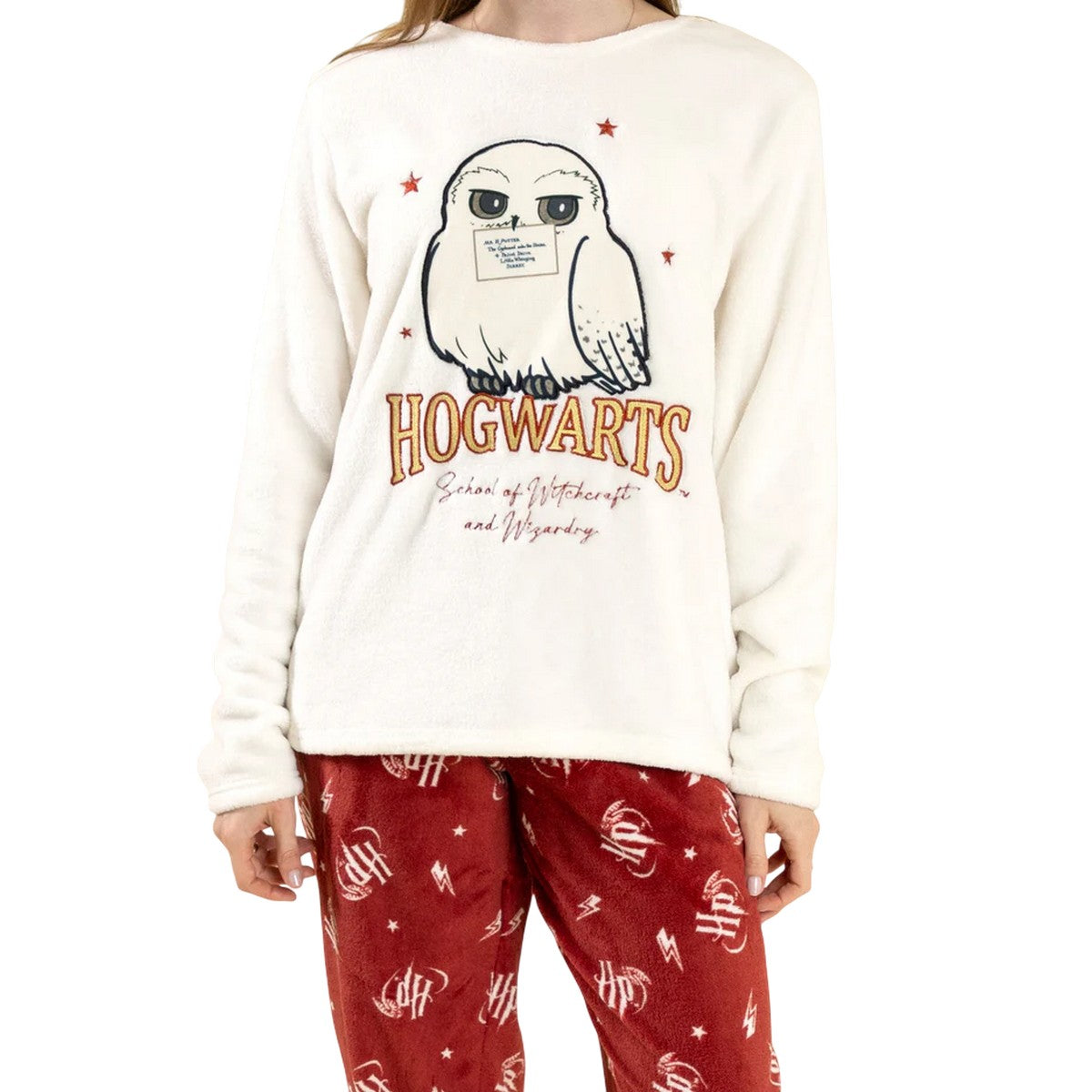Off White - Side - Harry Potter Womens-Ladies Hedwig Long-Sleeved Long Pyjama Set