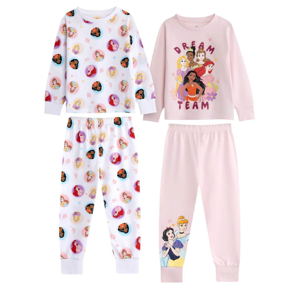 Multicoloured - Front - Disney Princess Girls Long-Sleeved Long Pyjama Set (Pack of 2)